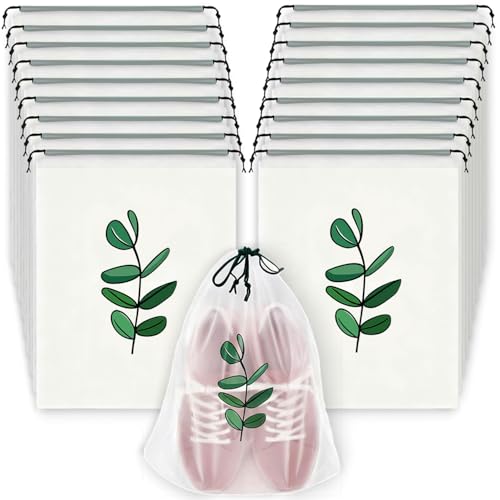 18PCS Clear Shoe Bags for Travel, Eucalyptus Leaf Pattern Travel Shoe Bags, Drawstring Shoe Travel Bags for Packing and Storage, Waterproof & Dustproof (15.7” x 11.8”) - color: Eucalyptus Pattern, size: 18PCS