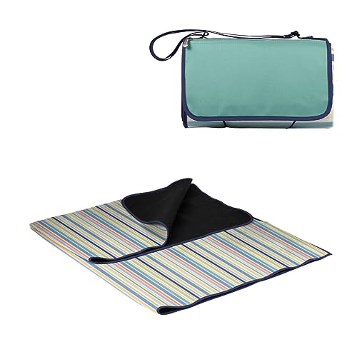 PICNIC TIME Outdoor Picnic Blanket Tote, 59"x51" Foldable Beach & Camping Blanket with Soft Fleece, Water-Resistant Bottom, Adjustable Strap & Zippered Pocket (St. Tropez - Sky Blue, Multi Stripe) - color: St. Tropez
