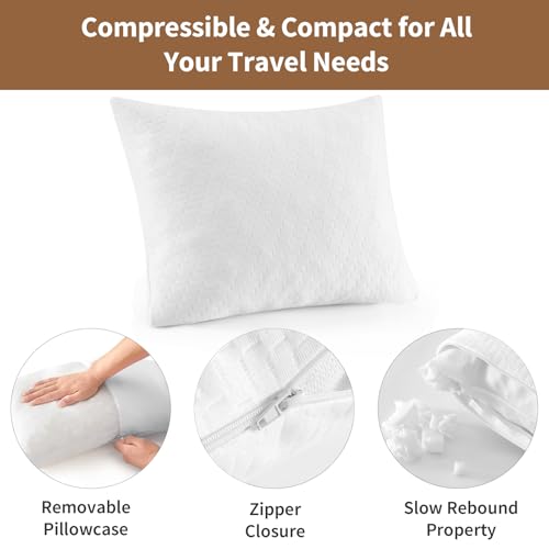 Small Shredded Memory Foam Pillow, Camping Pillow Travel Pillow - Compressible Medium Firm, Breathable Cover, Ideal Backpacking Hiking, Airplane and Car (Off-White, S) - color: Off-white, size: S-16 X 12 Inch