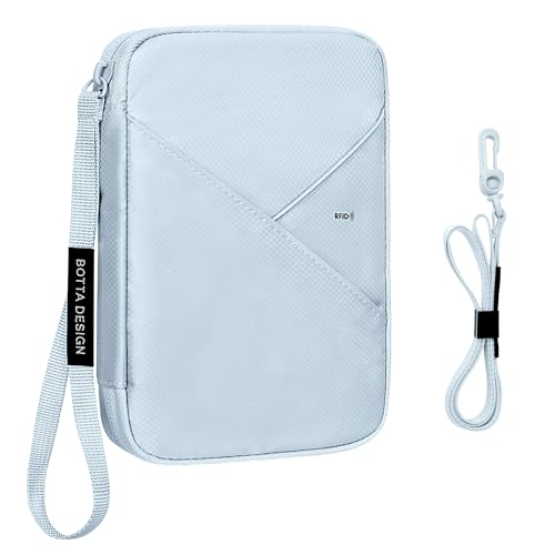 Veki Passport Holder for Travel Women Family, Passport Wallet Bag, RFID Travel Document Organizer, Waterproof Passport Holder for Men, Portable Case for Cards, Cash, Tickets, ID (Blue Gray, M) - color: Blue Gray, size: M