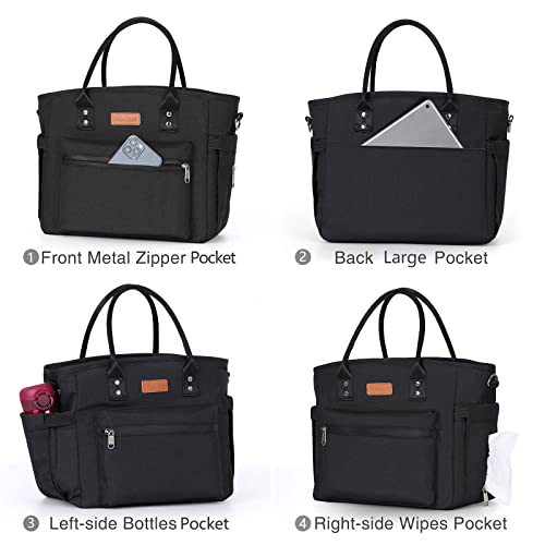 Insulated Lunch Bag for Women/Men,LeakProof Adult Lunch Box,Large Lunch Tote Bag with Removable Shoulder Strap,Portable Reusable Lunch Cooler Bag for Office Work Picnic Beach - color: Black