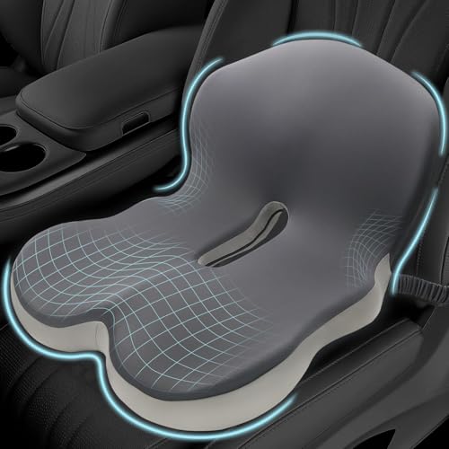 Memory Foam Seat Cushion for Sciatica & Back Pain Relief - Ergonomic Chair Pad with Adjustable Strap & Supportive Comfort Cover, Non-Slip for Car, Truck, Office Chair - Dark Gray&Light Gray - color: Dark Gray+light Gray