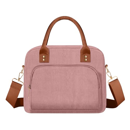 Lunch Bag Large Insulated Lunch Box for Women Men Adult Cute Pink Lunchbox Corduroy Lunch Bags Boxes Pail with Adjustable Shoulder Strap for Work Mom Picnic Office Travel 11.4×6.8×9.1 inches 11.5L - color: Vintage Pink