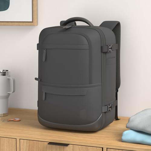 BAGSMART 40L Black Travel Laptop Backpack with Packing Cubes and Shoe Bag - color: Obsidian Black