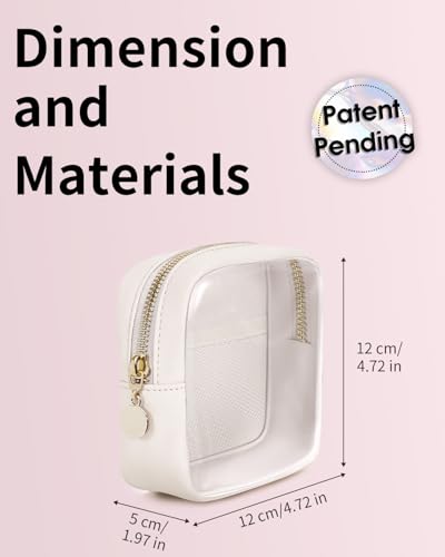 Wandering Nature Clear Makeup Bag for Purse Mini Make up Bag Cute Cosmetic Pouch for Women with Slip-in Pockets Travel Toiletry Essentials Vegan Leather Organizer Pouch,Patent Pending - color: Beige