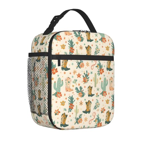 Insulated Lunch Box for Kids Boys Girls, Reusable Lunch Bag for School, Office, Work, Picnic, Travel, Western Cowboy Boots and Cacti Lunch Box - color: lunch box 67