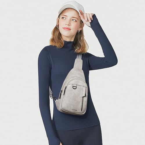 LATMAP 7L Sling Bag for Women Men Leather Small Sling Backpack Daypack Anti Theft Fanny Pack Crossbody Purse Travel - color: Regular Size-greyish