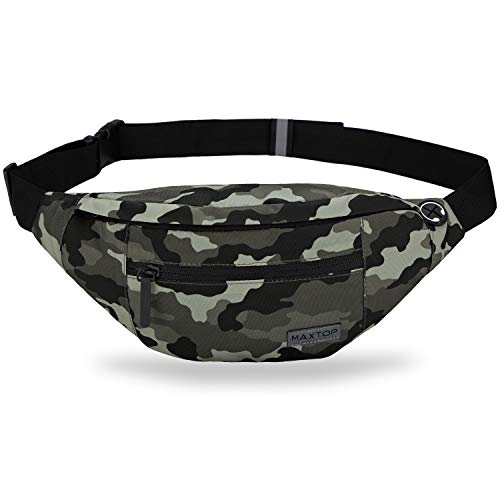 MAXTOP Large Crossbody Fanny Pack with 4-Zipper Pockets,Gifts for Enjoy Sports Festival Workout Traveling Running Casual Hands-Free Wallets Waist Pack Phone Bag Carrying All Phones - color: Camo Green, style: Large Fanny Pack(4 Zipper Pockets)