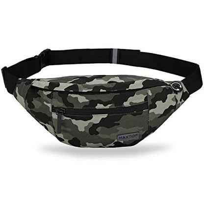 MAXTOP Large Crossbody Fanny Pack with 4-Zipper Pockets,Gifts for Enjoy Sports Festival Workout Traveling Running Casual Hands-Free Wallets Waist Pack Phone Bag Carrying All Phones - color: Camo Green, style: Large Fanny Pack(4 Zipper Pockets)