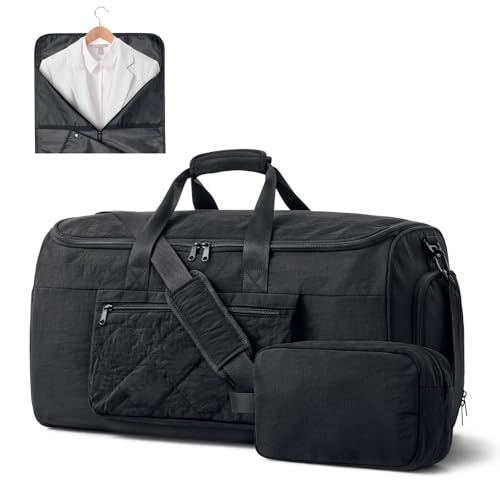 S-ZONE Garment Duffle Bags for Travel Carry on Convertible 2 in 1 Suit Bags Hanging Suitcase with Toiletry Bag 50L - color: Black