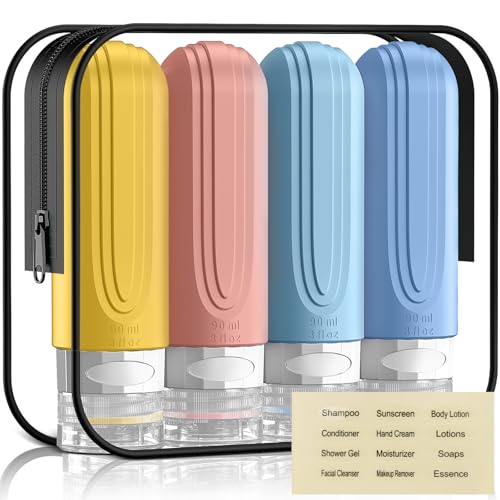 Travel Bottles for Toiletries, 3oz TSA Approved Travel Size Toiletries, Silicone Leak-Proof Refillable Containers, Squeezable Liquid Essentials Bottles W/Clear Bag (COLORFUL) - color: COLORFUL