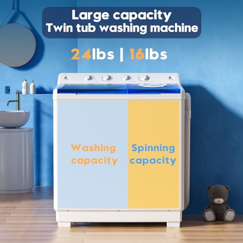 Auertech Portable Washing Machine, 40lbs Twin Tub Washer Large Laundry Machine with Drain Pump, Semi-automatic 24lbs Washer 16lbs Spinner Combo for Dorms, Apartments, RVs - size: 40lbs capacity