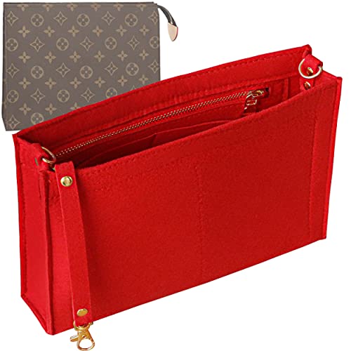 Toiletry Pouch 19 26 Bag Organizer Insert for Cosmetics Tidy Organizer,Felt Purse Organizer Insert Ladies Tote Handbag Liner Pocket Organizer with Keychain & Gold Buckle & Zip(Small-19,Red) - color: Red, size: Large-26