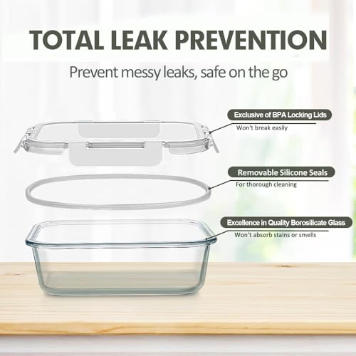 VERONES 12 Packs Glass Food Storage Containers Set, Airtight Glass Lunch Containers, Glass Meal Prep Containers with Lids,Exclusive of BPA, for Microwave, Oven, Freezer & Dishwasher Friendly,White - color: White