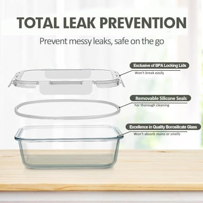 VERONES 12 Packs Glass Food Storage Containers Set, Airtight Glass Lunch Containers, Glass Meal Prep Containers with Lids,Exclusive of BPA, for Microwave, Oven, Freezer & Dishwasher Friendly,White - color: White
