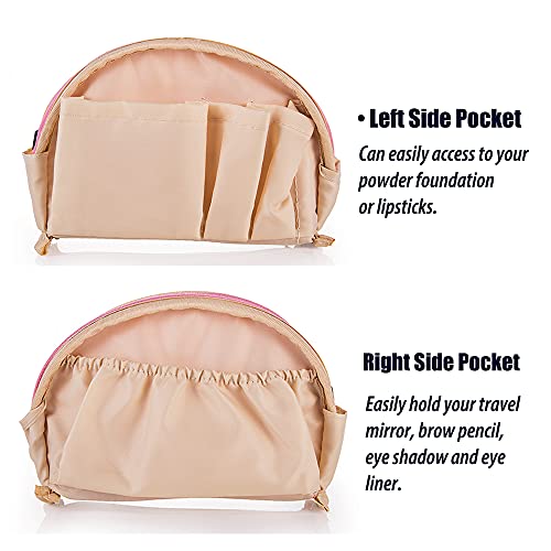 Hekyip Half Moon Cosmetic Beauty Bag for Purse Travel Handy Makeup Pouch for Women Ladies (PINK) - color: PINK