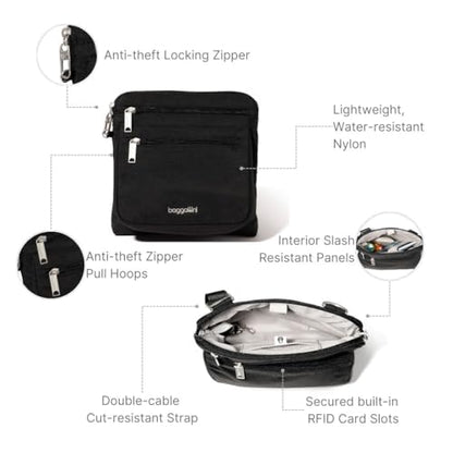 Baggallini Securtex Anti-Theft Crossbody - color: Black