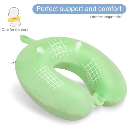 Neck Pillows for Travel Comfortable Travel Neck Pillow U Shape Memory Foam Support Neck and Head Portable Neck Travel Pillow Suitable for Airplane Trains Car Travelings - color: Green