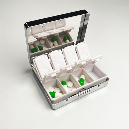 Travel Pill Organizer Small Pill Case for Purse Essentials 7 Days Cute Pill Box with Mirror Portable Pill Box for Pocket or Purse Pill Containe Travel Gifts (Stained Glass Hummingbird)
