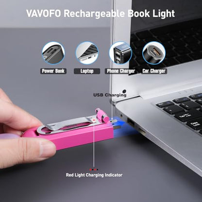 VAVOFO USB Rechargeable Book Light, Blue Light Blocking, Amber Light Clip On Bookmark Shaped Reading Light, Eye Care 6 LEDs Book Light for Bookworms Reading in Bed with 9 Lighting Modes (Rose) - color: Rose