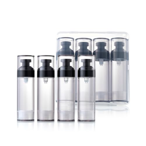 4 Pack 1.7oz / 50ml Airless Pump Bottles for Travel: Wide Caliber Vacuum Lotion Dispenser with Clear Organizer Case, Leakproof Refillable Cosmetic Containers for Skincare, Serum, Foundation - color: Black, size: 1.7oz/50ml