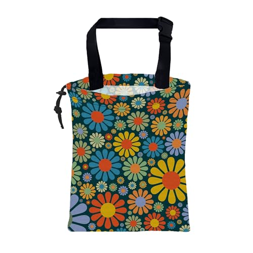 Car Garbage Bag Vintage Groovy 70s Floral Drawstring Car Trash Bag Hanging for Back Seat with Adjustable Buckle Canvas Vehicle Trash Can Easy-to-Install - color: Vintage Groovy 70s Floral