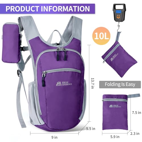 Hiking Backpack 10L/15L Small Daypack Lightweight Packable Travel Foldable Water Resistan for Women Men (Deep Purple, 10L) - color: Deep Purple, size: 10L