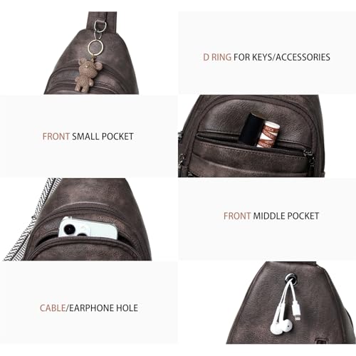 Leresas Sling Bag for Women Crossbody Fanny Pack Sling Purse Backpack Vegan Leather Travel Handbag Cross Over Shoulder Bag Gifts for Women Coffee - color: Coffee
