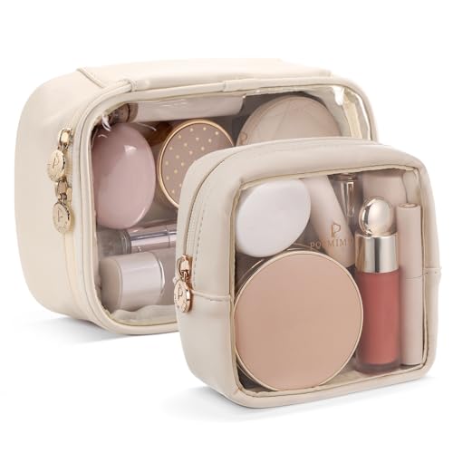 Pocmimut Mini Makeup Bag with Small Cosmetic Bag Travel Essentials Organizers,TSA Approved Toiletry Bag Makeup Pouch Clear Cosmetic Bags for Women,Beige - color: Beige, style: Small+mini