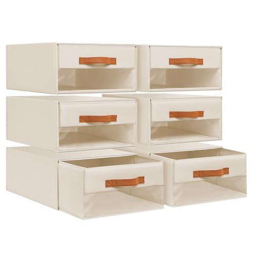 DIMJ Closet Organizers and Storage - Foldable Storage Bins with Drawers Fabric Stackable Storage Drawers with Clear Window,Fabric Clothes Organizers and Storage Drawers for Closet, 6-Pack, Beige - color: Beige, size: Large - 6 Pack
