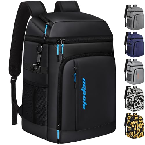 Capolo Cooler Backpack Insulated Leak Proof 36/45 Cans, Soft Camping Bacpack Cooler Thermal Bag Ice Chest, Portable Waterproof Travel Cooler Bag for Lunch Beach Picnic Shopping - color: Leather black, size: 36 Cans