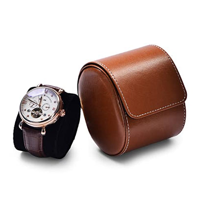 Oirlv Luxury Leather Watch Storage Box Travel Single Watch Case Watch Gift Box for Christmas Anniversary Birthday(Brown) - color: Brown