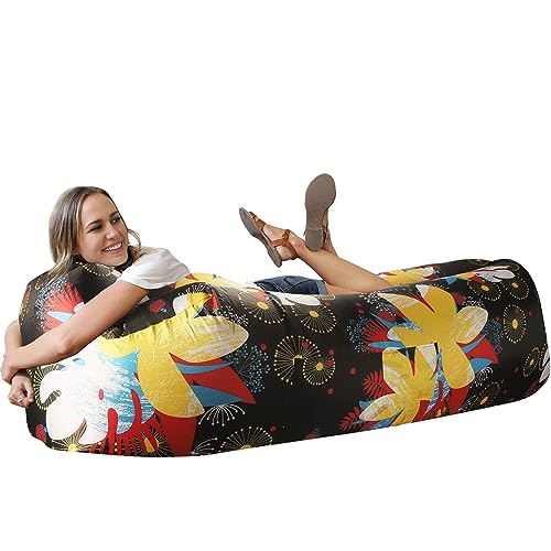 WEKAPO Inflatable Couch Air Lounger Chair - Camping & Beach Accessories, Portable Blow up Sofa for Hiking, Lawn, Indoor/Outdoor Movies & Music Festivals. Lightweight and Easy to Set Up Air Hammock - color: Floral Boom