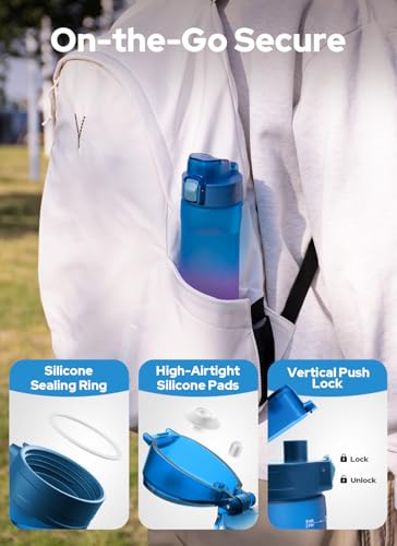 Opard Zip 20oz Plastic Water Bottle Dishwasher Safe, Leakproof Flip-Top Lid, BPA Free Tritan, Wide Mouth Reusable Kids Water Bottle for School Hiking Commuting Outdoor Travel and Gym - color: Aurora Blue Purple, style: 20 oz - Fast Flow