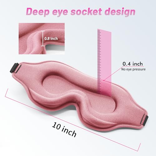 Sleep Eye Mask for Men Women, Sleeping Mask for Side Sleeper, Travel Blackout Night Blindfold Eye Shade Cover with Adjustable Strap (Pink) - color: Pink