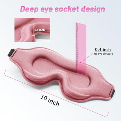 Sleep Eye Mask for Men Women, Sleeping Mask for Side Sleeper, Travel Blackout Night Blindfold Eye Shade Cover with Adjustable Strap (Pink) - color: Pink