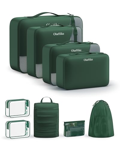 9 Set Packing Cubes for Travel, Gifts for Women Mom,Anti-Tearing Suitcase Organizer,OlarHike Vacation Essentials & Accessories for Cruise Ship - color: 06 Dark Green