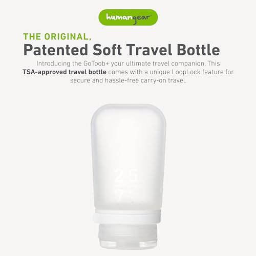 humangear GoToob+ (Medium) | Refillable Silicone Travel Bottle | Locking Lid | Food-Safe Material | Clear, Medium (2.5 fl.oz.; 74ml) - color: Clear, size: 2.5 Ounces