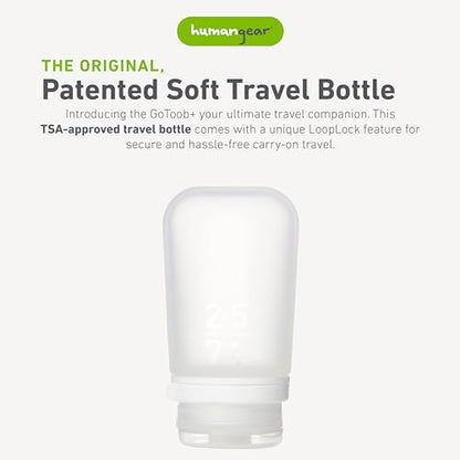 humangear GoToob+ (Medium) | Refillable Silicone Travel Bottle | Locking Lid | Food-Safe Material | Clear, Medium (2.5 fl.oz.; 74ml) - color: Clear, size: 2.5 Ounces