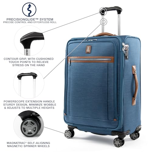 Travelpro Platinum Elite Softside Expandable Checked Luggage, 8 Wheel Spinner Suitcase, TSA Lock, Men and Women, Coastal Blue, Checked Medium 25-Inch - color: Coastal Blue, size: Checked-Medium 25-Inch