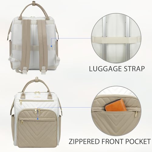 VANKEAN 15.6Inch Laptop Backpack for Women Fashion Computer Work Bag, Large Capacity Waterproof Backpack, College Daypack Business Travel,(Beige-Khaki, 15.6 Inch) - color: Beige-khaki, size: 15.6 Inch