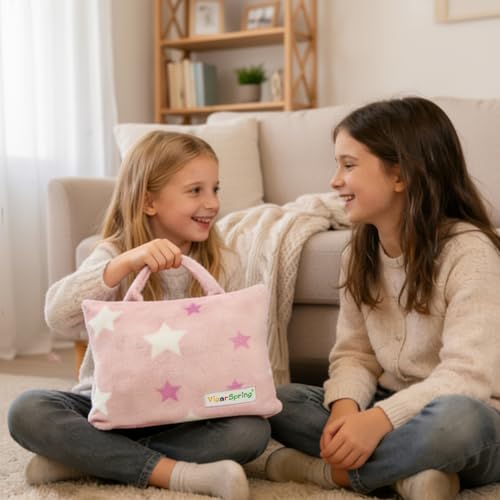 3-in-1 Kids Travel Blanket and Pillow Set - 40x60 Inches Soft Pink Star Design,Kids Travel Blanket Airplane Compact with Bag, Potable Pillow Blanket for Travel Airplane Train Bed Office - color: Pink Star