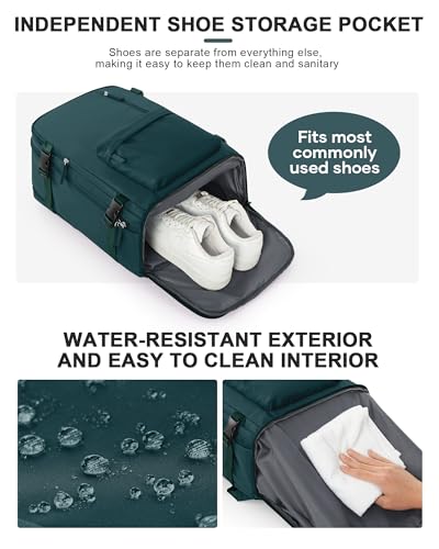 VGCUB Large Travel Backpack with Vacuum System Carry on Personal Item Storage Compression Seal Bags for Clothing with Pump Work Business Vacpack Laptop Backpack for Women Men Peacock Blue