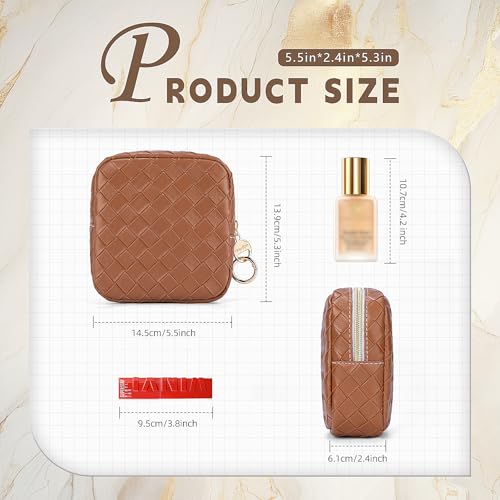5.5" Small Makeup Bag for Purse, PU Leather Mini Cosmetics Bag with Ring Buckle, Portable Small Travel Makeup Pouch for Women, Birthday/Wedding/Christmas Gifts (Large Plaid, Brown) - color: Large Plaid Brown-5.5 inch