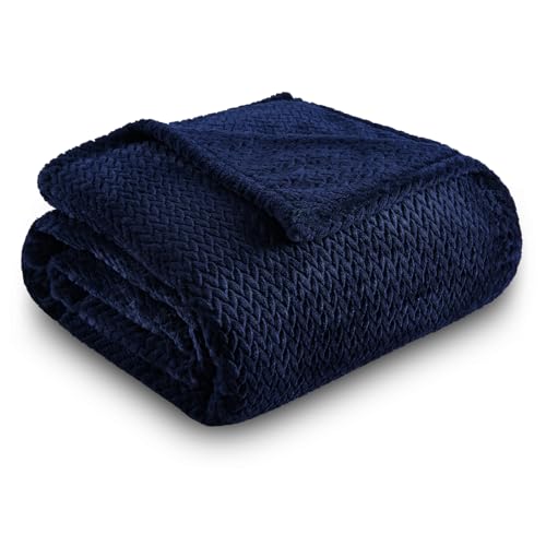 NEWCOSPLAY Super Soft Twin Blanket Dark Navy Premium Silky Flannel Fleece Leaves Pattern Lightweight Bed Blanket All Season Use (Dark Navy, Twin(60"x80")) - color: Dark Navy, size: Twin(60"x80")