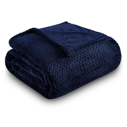 NEWCOSPLAY Super Soft Twin Blanket Dark Navy Premium Silky Flannel Fleece Leaves Pattern Lightweight Bed Blanket All Season Use (Dark Navy, Twin(60"x80")) - color: Dark Navy, size: Twin(60"x80")