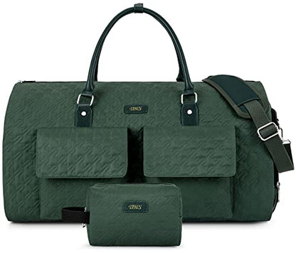 Garment Bag for Travel With Toiletry Bag Convertible Carry On Weekender Bag Large Travel Duffel Bags for Women 2 in 1 Hanging Suitcase Suit Travel Bags for Women & Men 3pcs Set (H-Green) - color: H-green