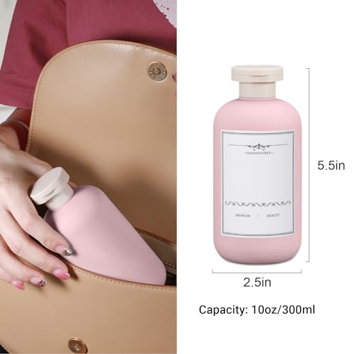 Travel Shampoo Bottle, Empty Plastic Squeeze Bottles 10oz with Flip Cap, Lotion Container for Toiletries Travel Size Shampoo and Conditioner (3 pack pink) - color: Pink, size: 10 oz