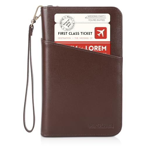Polare Full Grain Leather Passport Holder Cover Case for Men and Women RFID Blocking Family Travel Wallet Holds 6 Passports - color: Coffee