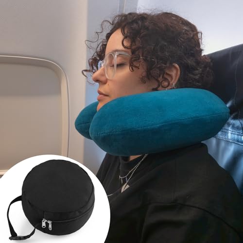 1 Pcs Travel Neck Pillow Bag Compact Travel Neck Carrying Case Bag for Airplane Train Journey Quick Release Clasp Attaches to Luggage Purse Backpack, Pillow Not Included (Black) - color: Black